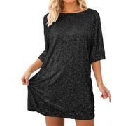 Munweiyu Vestido de lentejuelas para mujer, vestido de lentejuelas, camiseta brillante, minivestido de manga corta, corte holgado, vestido de fiesta, vestido de Nochevieja para carnaval, discoteca
