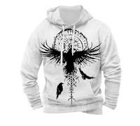 Munweiyu Vikings Hoodies - Sudadera con capucha para hombre, mitología nórdica medieval, estilo medieval, diseño de runas retro, Blanco, XL