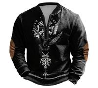 Munweiyu Vikings Muscle Shirt Herren Half Zip Sweatshirt Nordische Mitologie Tattoos Pullover Gothic Mittelalter Kleidung Vintage Streetwear Runen Brújula Arbeitspullover, 01 negro, 5XL