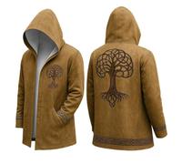 Munweiyu Vikings - Sudadera con capucha para hombre, con capucha, largo medio, estilo mito nórdico, chaqueta de motorista, primavera, otoño, regalo medieval, marrón, S