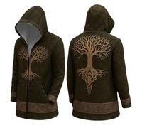 Munweiyu Vikings - Sudadera con capucha para hombre, con capucha, largo medio, estilo mito nórdico, chaqueta de motorista, primavera, otoño, regalo medieval, Verde militar., S