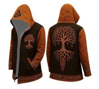 Munweiyu Vikings - Sudadera con capucha para hombre, con capucha, largo medio, estilo mito nórdico, chaqueta de motorista, primavera, otoño, regalo medieval, naranja, XL