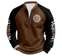Munweiyu Vikings Tshirt V Cuello Hombre Jersey Media Cremallera Sudadera Mitología Nórdica Tatuajes Camiseta Deportiva Gótico Medieval Trabajo Jersey Vintage Streetwear Lobos Runas, marrón, XXL