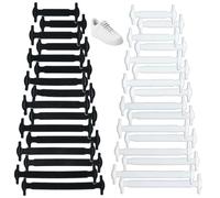 MUNZE 16 Pares (32 Unidades) Cordones Elasticos Negros Y Blancos Silicona Sin Atar - Talla Única 8 Tamaños Para Zapatillas Deportivas Zapatos Lino Botas
