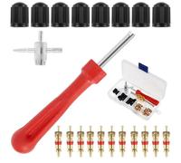 MUNZE Obus Valvula, 1 Llave + 1 Extractor 4 En 1 + 20 Tapas + 20 Obturadores Para Neumáticos, Herramienta Reparación Universal Para Coche Moto Bicicleta (Caja Transparente)