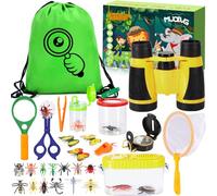 MUOIVG Kit de Exploración para Niños 23 en 1, Juego de Explorador para Niños, prismáticos, Silbato, Brújula, Lupa, 12 Arañas Plasticas, Aire Libre Juguetes, Regalo de Cumpleaños 3-12 años