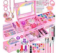 MUOIVG Kit de Maquillaje Niñas , 59 Piezas Lavable, Set Maletin, Juegos de Belleza Cosméticos, Tocador de Maquillaje Niña, Regalos No-Tóxicos para Princesas 5 6 7 8 9 10+ Años