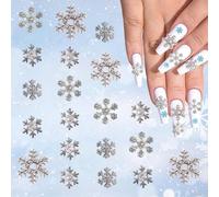 Muorruo 20 piezas de adornos de uñas navideños, strass de uñas copos de nieve plateados para arte de uñas, lindos adornos de uñas de perlas de invierno, adornos de uñas brillantes de copos de nieve