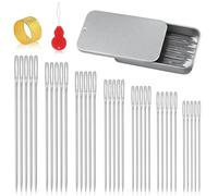 Muorruo 35 Piezas de Agujas de Coser con Ojo Grande, 7 tamaños, Agujas afiladas para Coser a Mano, Aguja para Hilo de Bordar en Cuero, Aguja de Tejer de Acero Inoxidable con enhebrador, dedal para