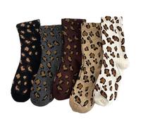 Muorruo 5 pares de calcetines térmicos para mujer, calcetines cómodos de algodón con estampado de leopardo, cálidos y neutrales para mujer, calcetines para el día a día, hogar, senderismo