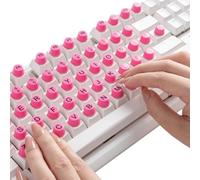 Muorruo 64 pegatinas elevadas de teclado para uñas largas con letras, burbujas de silicona suave, elevador de teclas autoadhesivas, tapas de teclas para arte de uñas para escritorio (rosa)