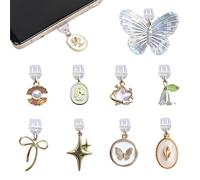 Muorruo 9er-Pack Charms para Teléfono y Kindle, Conector contra el Polvo Compatible con Kindle con Puerto de Carga Tipo-C, Regalo coqueto, diseño de Mariposa, Lazo y Flores