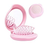 Muorruo Cepillo de viaje con espejo para bolso/mochila, cepillo de pelo mini plegable y set de espejito lindo portátil, mini cepillos plegables, regalos para niñas (Rosa)
