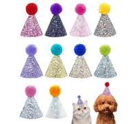 Muorruo Conjunto de 10 Mini Sombreros de Fiesta para Animales de Peluche, Sombreros de Fiesta con Lentejuelas, Sombreros en Forma de Cono para Cumpleaños Ajustables para Perros Pequeños, Gatos y