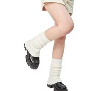 Muorruo Leggings acogedoras para mujeres, calcetines tejidos, invierno, calentadores de piernas con volantes, accesorios para conciertos universitarios, botas gruesas, deporte, fiesta, yoga, blanco