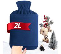 MUPAS Bolsa de Agua Caliente con Funda Polar - Botella de Agua Caliente Grande de 2L Anti Fuga - Bolsa de Agua Caliente Suave con Funda de Canguro y Caucho Natural (Azul Oscuro)