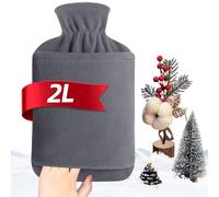 MUPAS Bolsa de Agua Caliente Grande de 2L Anti Fuga con Funda Polar - Botella de Agua Caliente Suave con Funda de Canguro y Caucho Natural (Gris)