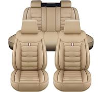 MUPECO Fundas Asientos Coche para Volvo XC90 1. Gen (C) 5seats 2002 2003 2004 2005 2006 2007-2014, Juego Completo de Fundas de Cuero Impermeables para Los Asientos Delanteros y Traseros,C/Beige