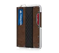 MURADIN Cartera táctica Minimalista para Hombre, Tarjetero de Metal Delgado con Bloqueo RFID, Bolsillo Frontal para Hombre, Cartera Plegable de Cuero con Clip para Dinero, Crazy Horse, Minimalista
