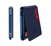 MURADIN Cartera táctica Plegable para Hombre, de Metal, Bloqueo RFID, de Aluminio, para Tarjetas de Dinero, Regalos para Hombres, Fibra de Carbono, Azul, Minimalista