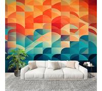 Mural 200x140cm Abstracto En Forma De Abanico PatróN GeoméTrico Papel Pintado Mural Efecto 3D Papel Tapiz Decorativos pared Murales Póster Rojo Anaranjado para Sala de Juegos Cocina Comedor