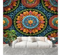Mural 200x140cm Arte Con Patrones De Mandala Papel Pintado Mural Impermeable Efecto 3D Papel Tapiz Decorativos pared Murales Póster Multicolor para Sala de Juegos Cocina Comedor Decoración de Pared
