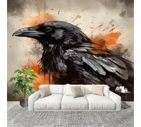 Mural 350x256cm Animales Cuervos Plumas Textura Papel Pintado Mural Efecto 3D Papel Tapiz Decorativos pared Murales Póster Blanco GrisáCeo para Sala de Juegos Cocina Comedor Decoración de Pared