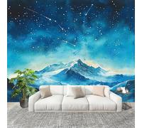 Mural 350x256cm Cielo Nocturno De EnsueñO Mar De Estrellas Papel Pintado Mural Impermeable Efecto 3D Papel Tapiz Decorativos pared Murales Póster Azul-Verde para Sala de Juegos Decoración de Pared