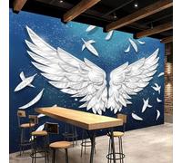 Mural 3D con alas de ángel, cielo estrellado azul, plumas, mural para sala de estar, restaurante, bar, KTV, papel tapiz fotográfico