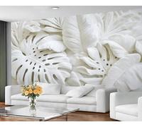 Mural 3D de hojas tropicales blancas talladas, arte mural botánico y de monstera, decoración moderna para el hogar, ideal para la pared de acento de la sala de estar y el dormitorio. 250x195cm