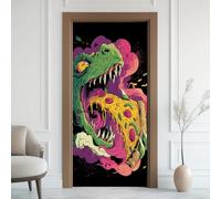 Mural 3D para puerta de monstruo dinosaurio, autoadhesivo, estilo estadounidense, calcomanías de puerta de cómics, murales extraíbles, arte divertido de comida, pizza, calcomanías de PVC, para