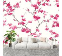 Mural 400x280cm Plantas Rosa TemáTica De Flor De Cerezo Papel Pintado Mural Efecto 3D Papel Tapiz Decorativos pared Murales Póster Blanco para Sala de Juegos Cocina Comedor Decoración de Pared