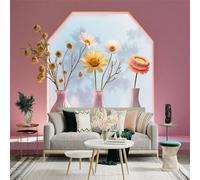 Mural adhesivo de pared de tamaño personalizado, jarrones rosas con margaritas y flores secas, papel tapiz fotográfico grande autoadhesivo extraíble para sala de estar y dormitorio