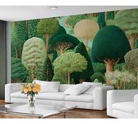 Mural artístico de bosque con árboles estilizados, arte mural botánico caprichoso, decoración única para el hogar, ideal para la pared de acento de la sala de estar y el dormitorio. 250x175cm
