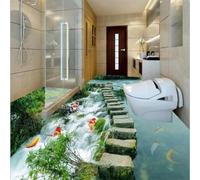 Mural autoadhesivo 3D para suelo, azulejo adhesivo, camino de piedra, peces koi, decoración artística para dormitorio y baño
