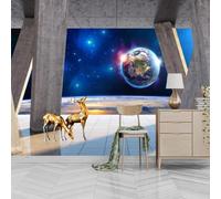 Mural autoadhesivo arquitectónico de espacio, universo y cielo estrellado en 3D para sala de estar, pared de fondo, adhesivo decorativo para dormitorio.