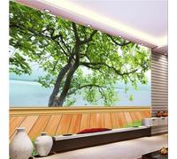 Mural autoadhesivo con vista a un árbol fresco y un lago en 3D para sala de estar, papel tapiz decorativo para pared de dormitorio.