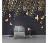 Mural autoadhesivo de PVC papel pintado 3D hojas doradas con pintura de mariposa en la pared de fondo pared del salón dormitorio arte decorativo