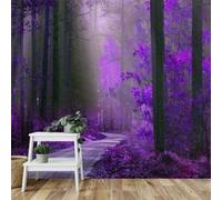 Mural autoadhesivo de PVC papel pintado 3D paisaje morado de bosque con hojas de pared del salón dormitorio y revestimiento de pared