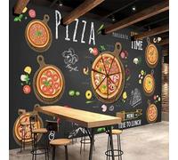 Mural autoadhesivo de PVC papel pintado 3D para salón, decoración de pared de pizzería pintada a mano en dibujos animados de pizzería, decoración de arte de pared