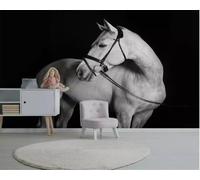 Mural autoadhesivo minimalista de caballo en blanca y negro, diseño 3D, para sala de estar, pared de fondo, dormitorio, adhesivo decorativo.