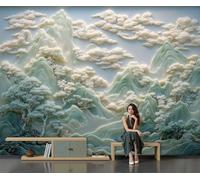 Mural Concepción Artística Del Paisaje Tradicional Oriental 250 X 175 Cm Murales Decorativos Pared Tallado Jade 3D Papel Pintado, Moderno Decoración De Paredes Para Salón Dormitorio Pasillo Comedor