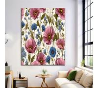 Mural de Amapola Campanilla Lienzo, Pintura de Acuarela Flor Silvestre Carteles e Impresiones, Imágenes Artísticas de Pared para Sala, Decoración del Hogar, 80x120cm Sin Marco