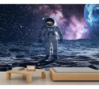 Mural de astronauta del espacio exterior, mural de pared gigante de planeta misterioso, papel tapiz 3D, escala comercial, cafetería, salón, galería (no autoadhesivo)