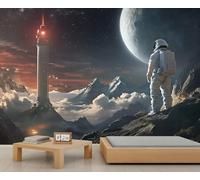 Mural de astronauta, murales de pared espaciales, papel tapiz de ciencia ficción para inquilinos, sala de estar, dormitorio, pasillo, decoración de fondo de TV, 150 x 100 cm