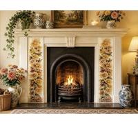 Mural de azulejos de cerámica de crisantemo dorado, 5 azulejos de 15 x 15 cm, diseño floral botánico vintage para chimeneas, cocina, baño, decorado a mano en Reino Unido