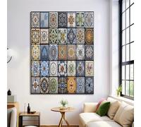 Mural de Azulejos Florales Lienzo, Pintura de Tradicionales Geométricos Carteles e Impresiones, Imágenes Artísticas de Pared para Sala, Decoración del Hogar, 80x120cm Sin Marco