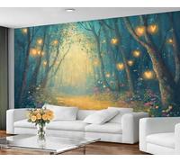 Mural de bosque fantástico exquisito, decoración de pared artística de cuento de hadas, pieza de ensueño para interiores modernos 350x250cm (No es autoadhesivo)