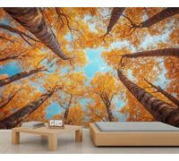 Mural de bosque, papel pintado de bosque de otoño, mural de pared natural, gigante para el hogar, sala de estar, comedor, decoración de pared (no autoadhesivo)