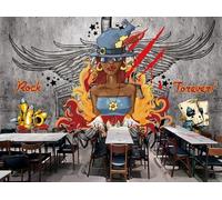 Mural de cafetería con tema de música hip-hop y grafiti moderno, 3D, 150 x 105 cm